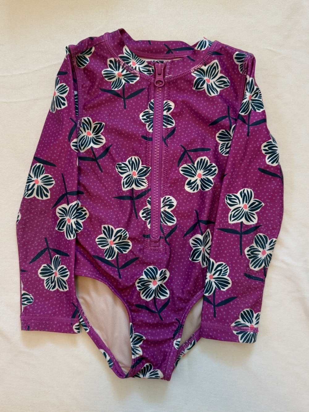 Tea Collection Purple Floral Long-Sleeve One-Piece Swimsuit - Size 2